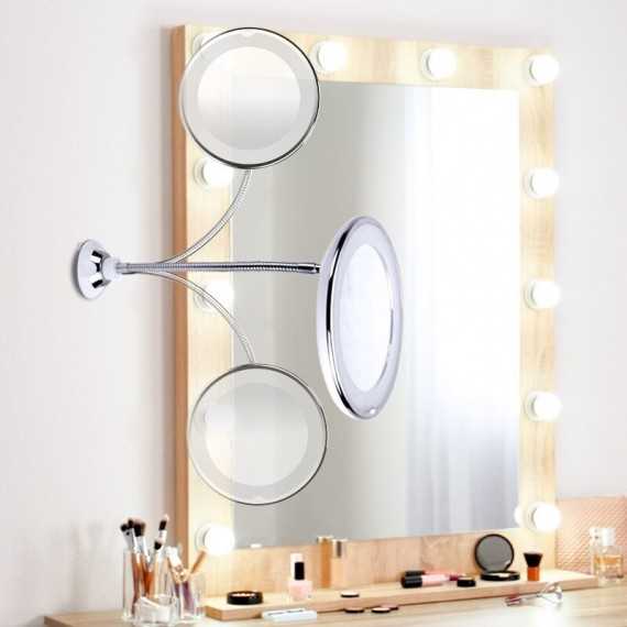 Miroir Maquillage Grossissant 10X Éclairage à LED - Miroir à Ventouse Flexible