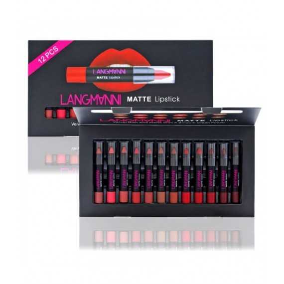 Coffret de 12 crayons à lèvres Mat - Coffret crayon Imperméable et Nutritif