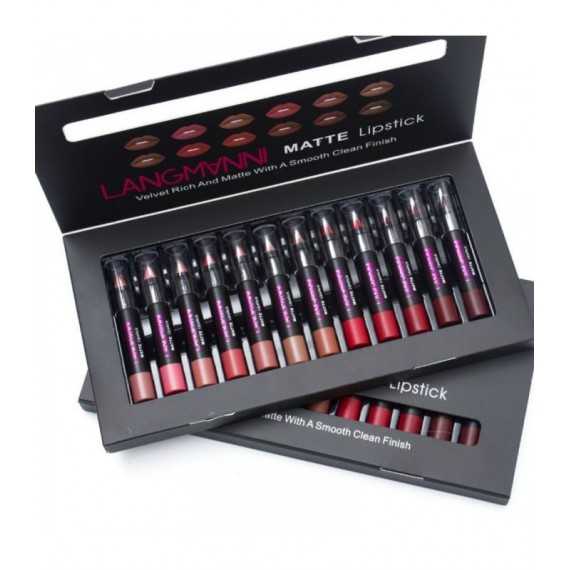 Coffret de 12 crayons à lèvres Mat - Coffret crayon Imperméable et Nutritif
