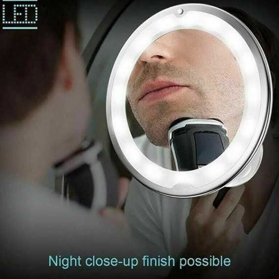 Miroir Maquillage Grossissant 10X Éclairage à LED - Miroir à Ventouse Flexible