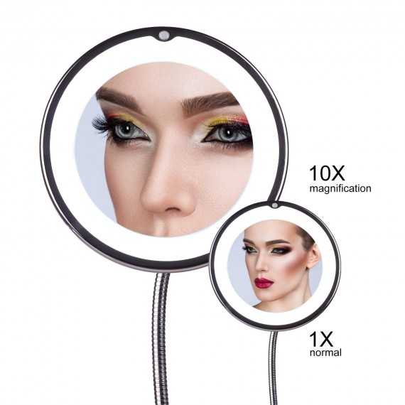 Miroir Maquillage Grossissant 10X Éclairage à LED - Miroir à Ventouse Flexible
