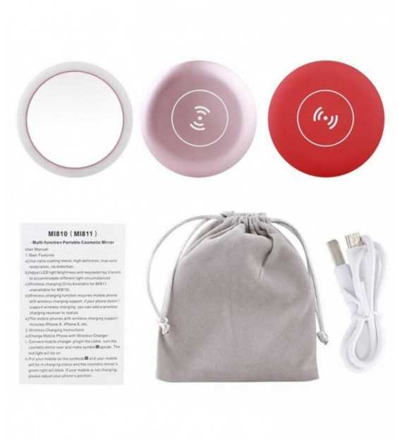 Miroir 2 en 1 potable à LED + chargeur à induction sans fil