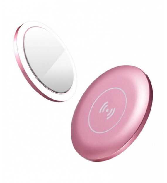 Miroir 2 en 1 potable à LED + chargeur à induction sans fil